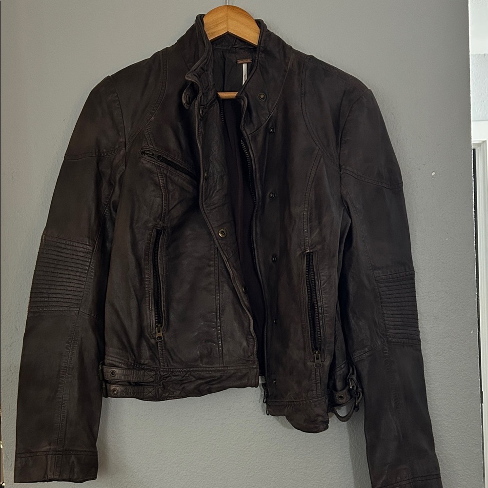 Free People Dark Brown Leather Jacket